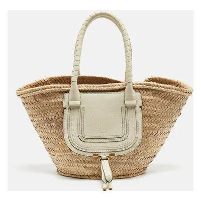 Chloe Beige/White Raffia and Leather Large Marcie Basket Bag