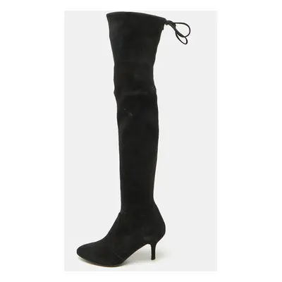 Stuart Weitzman Black Suede Leather Highland Over The Knee Boots Size 37.5