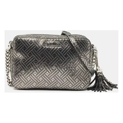 Michael Kors Metallic Grey Textured Suede Ginny Camera Crossbody Bag