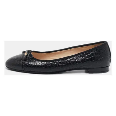 Prada Black Croc Embossed Leather Bow Ballet Flats Size 36.5