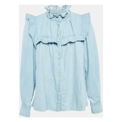 Isabel Marant Etoile Light Blue Denim Button Front Ruffled Blouse