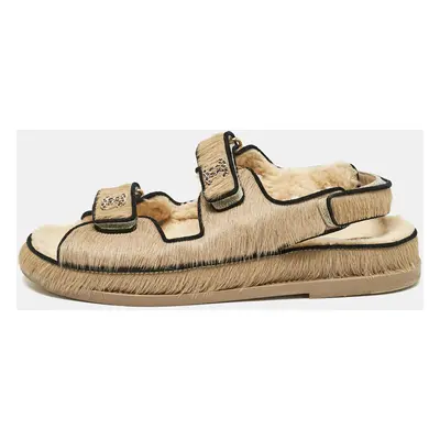 Chanel Brown Calf Hair and Shearling Fur Dad Slingback Sandals Size 40.5