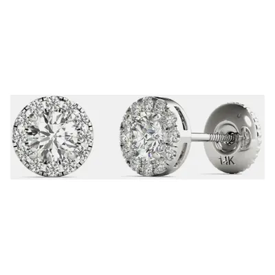 14K White Gold Natural Diamond Halo Screw Back Earrings (1.00 Ctw)