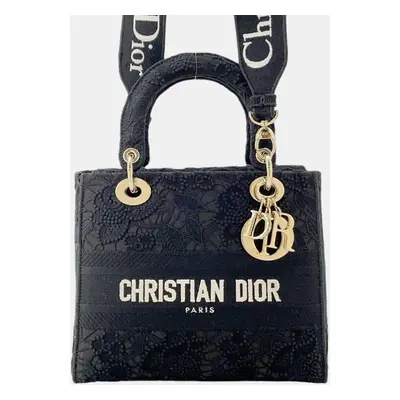 Christian Dior Black White Dior D-Lite Lace Medium Shoulder Bag