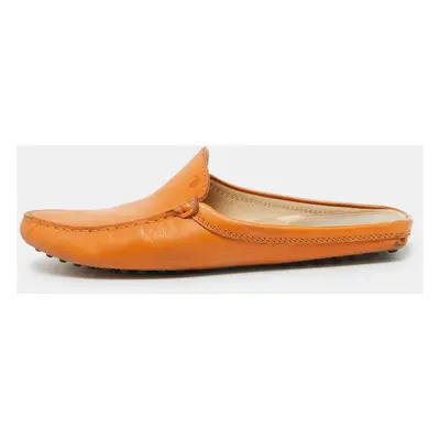 Tod's Orange Leather Flat Loafer Mules Size 37.5