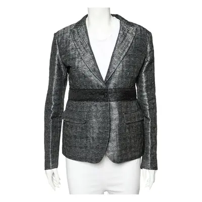 Miu Miu Charcoal Grey Patterned Lurex Silk Button Front Blazer