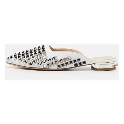 Philipp Plein White Leather Spike Mules Size