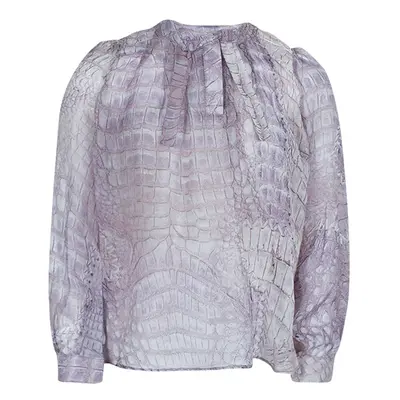 Roberto Cavalli Reptile Print Silk Bow Detail Long Sleeve Blouse Yrs