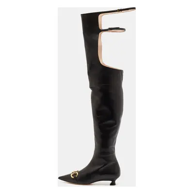 Gucci Black Leather Horsebit Buckle Detail Over The Knee Boots Size