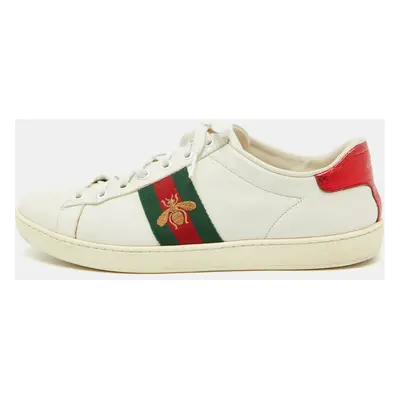 Gucci White Leather Bee Embroidered Ace Sneakers Size