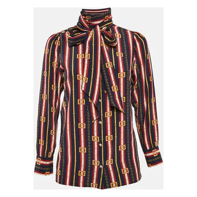 Gucci Multicolor Printed Silk Tie-Up Neck Button Front Blouse