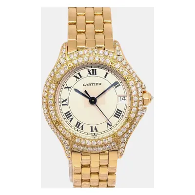 Cartier White 18k Yellow Gold Panthere Cougar Quartz Women's Wristwatch mm