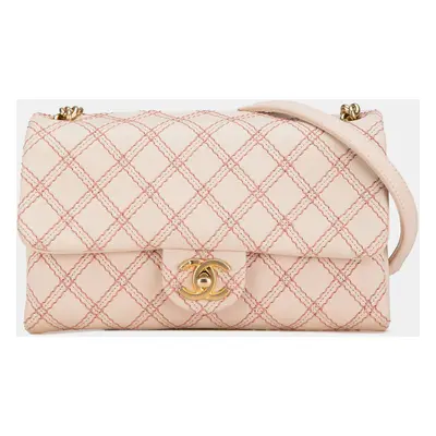 Chanel Pink Small Calfskin Triple Stitched Flap