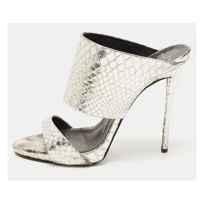 Giuseppe Zanotti Silver Python Embossed Leather Andrea Sandals Size 38.5