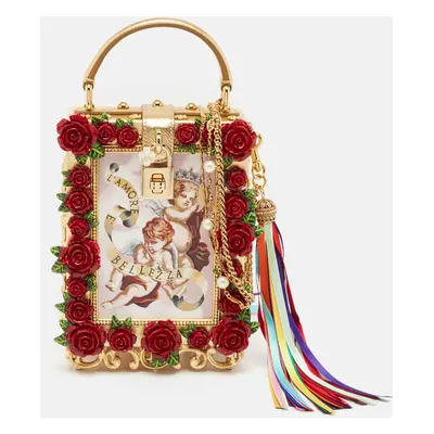 Dolce & Gabbana Gold/Red Rose Wood L'amore e' Bellezza Dolce Box Top Handle Bag