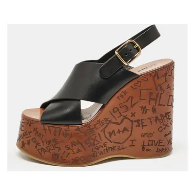 Chloe Black Leather Maxime Wedge Sandals Size