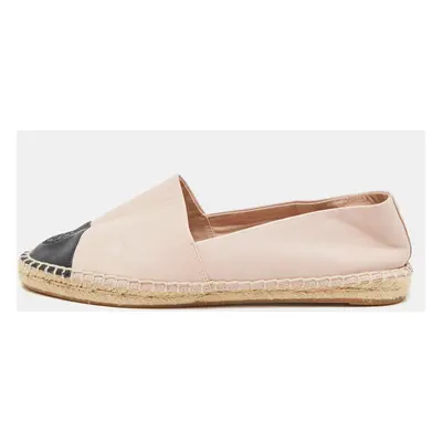 Tory Burch Black/Beige Leather Cap Toe Espadrille Flats Size