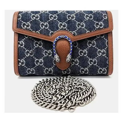 Gucci Brown/Navy Blue Demin & Leather Dionysus Mini Crossbody Bag