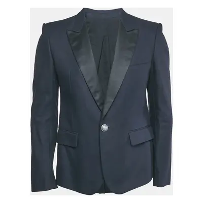 Balmain Navy Blue Cotton Button Detail Single Breasted Blazer