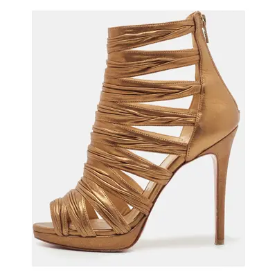 Christian Louboutin Gold Leather Tinazata Open Toe Ankle Boots Size