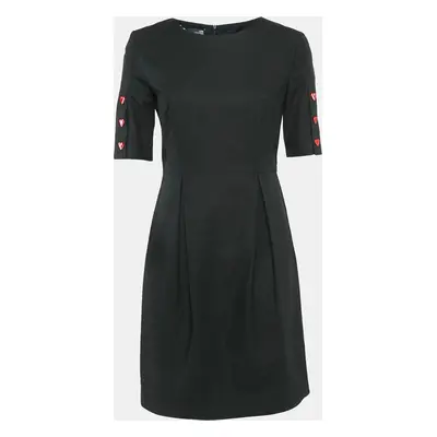 Love Moschino Black Cotton Dobby Metal Heart Detail Mini Dress