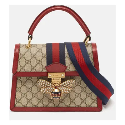 Gucci Red/Beige GG Supreme Canvas Queen Margaret Top Handle Bag