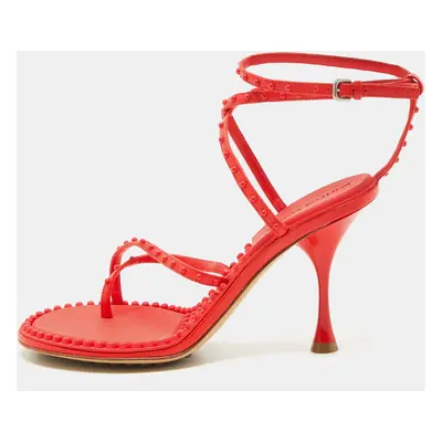 Bottega Veneta Orange Leather Ankle Strap Sandals Size