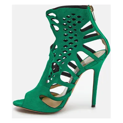 Jimmy Choo Green Suede Cut Out Sandals Size 38.5