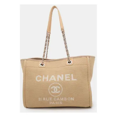 Chanel Beige Canvas Deauville Medium Tote Bag