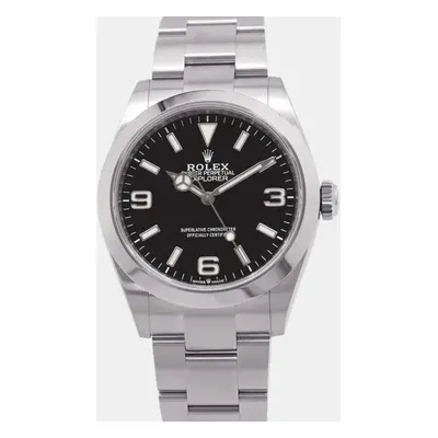 Rolex Black Stainless Steel Explorer Automatic Men's Wristwatch mm