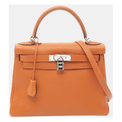 Hermes Kelly Handbag Clemence Orange