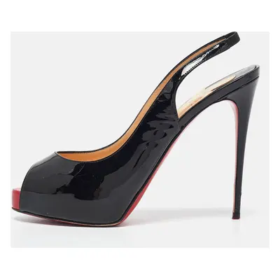 Christian Louboutin Black Patent Private Number Peep Toe Pumps Size 39.5