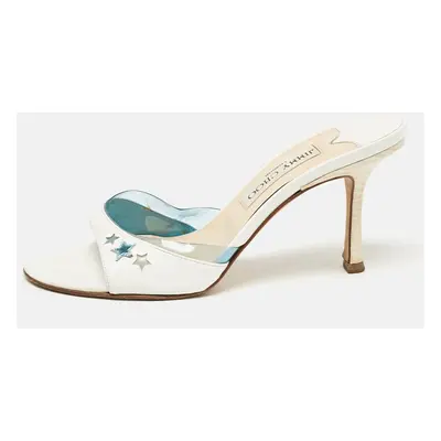 Jimmy Choo White/Blue Leather and PVC Slide Sandals Size 37.5