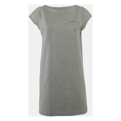 Love Moschino Grey Logo Embellished Cotton Knit Mini Dress