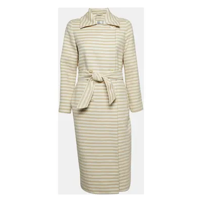 Max Mara Beige/White Stripe Wool Double Breasted Belted Trench Coat