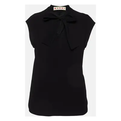 Marni Black Crepe Neck Tie Sleeveless Top