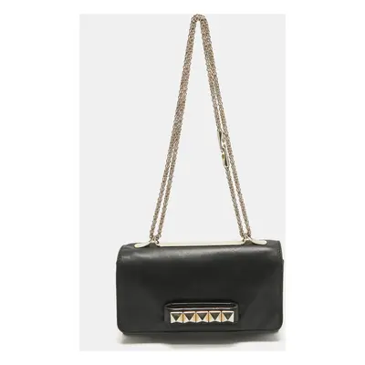 Valentino Black Leather Rockstud Va Va Voom Chain Clutch