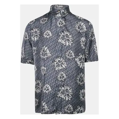 Dior Homme Blue Printed Silk Half Sleeve Shirt