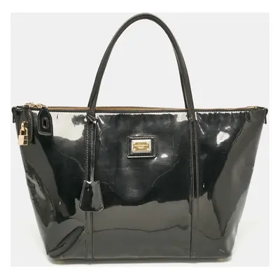 Dolce & Gabbana Black Patent Leather Miss Escape Zip Tote