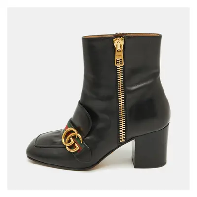 Gucci Black Leather GG Web Detail High Ankle Boots Size