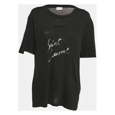 Saint Laurent Black Logo Print Cotton Jersey T-Shirt