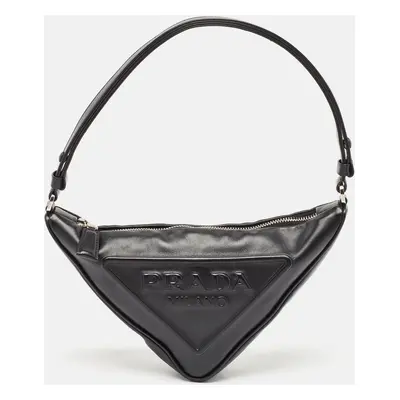 Prada Black Leather Triangle Logo Shoulder Bag