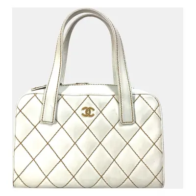 Chanel White Cc Mark Bag Vintage Mini Duffle Bag