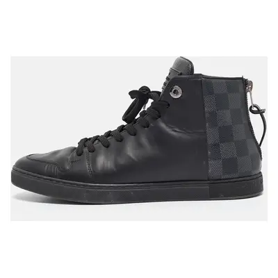 Louis Vuitton Black Leather and Damier Graphite Canvas High Top Sneakers Size