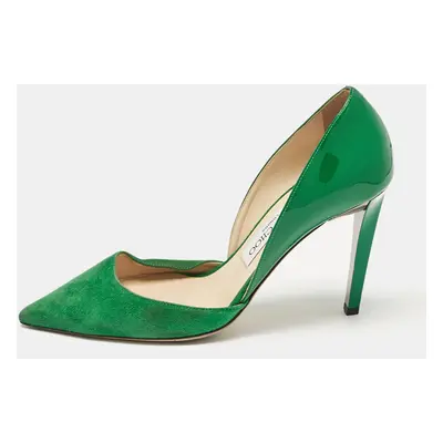 Jimmy Choo Green Patent Leather and Suede Liz Pointed Toe D'orsay Pumps Size 36.5