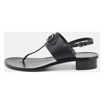 Salvatore Ferragamo Black Leather Thong Slingback Sandals Size 38.5