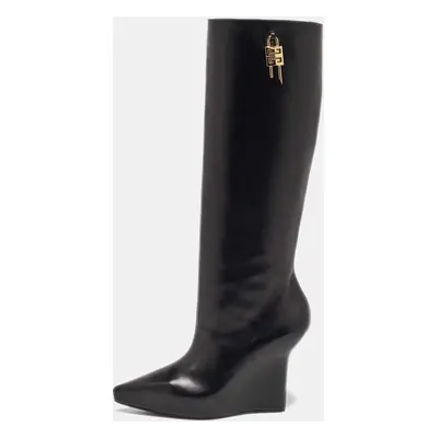 Givenchy Black Leather Wedge Knee Length Boots Size