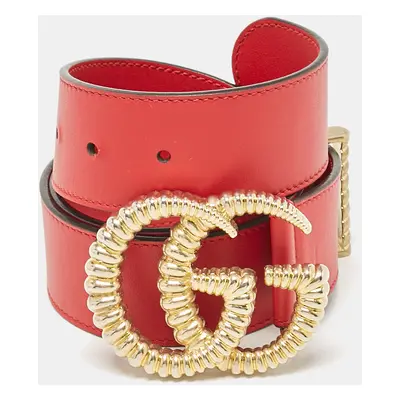 Gucci Red Leather Torchon GG Marmont Buckle Belt