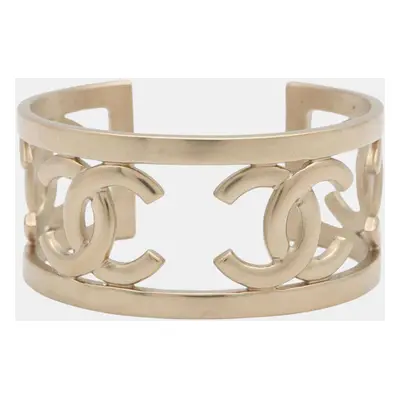 Chanel Champagne Gold Metal Cc Logo Bangle Bracelet