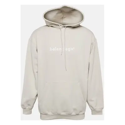 Balenciaga Beige Logo Print Cotton Unisex Hooded Sweatshirt